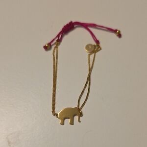 Stella & Dot Gold Elephant Bracelet with Pink Cord
